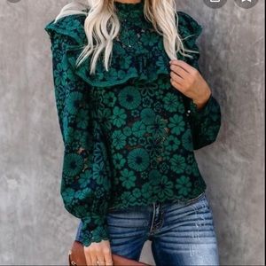 Vici Green Ruffle Lace Shirt